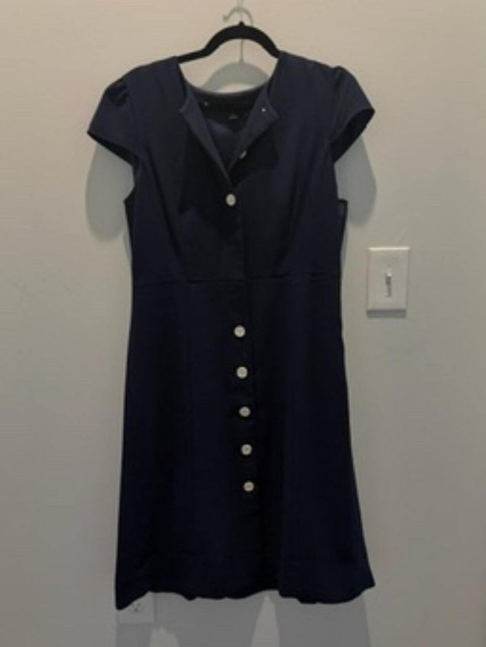 J.Crew Navy Button Front Short Sleeve A-Line Dress Size 12 - Picture 3 of 7